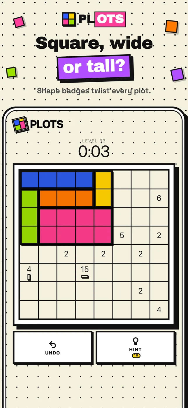 Square, wide or tall — shape badges on an 8 by 8 board